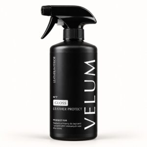 Butelka VELUM z etykietą GLOSS Leather Protect – preparat do ochrony skóry i ekoskóry
